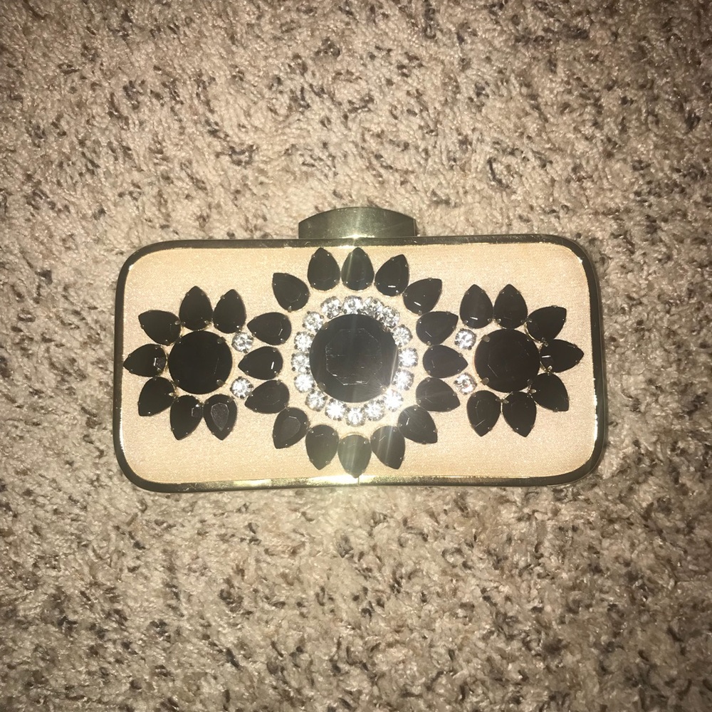 Kate Laundry Evening Bag Gold Black Rhinestones